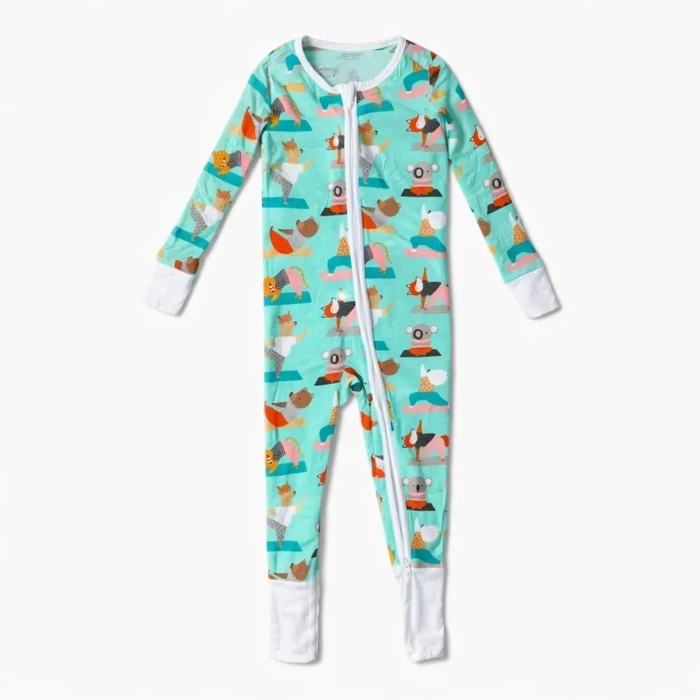 Little Sleepies Zen Zoo Zippy Pajama Romper Aqua Animal Print 18-24M Bamboo
